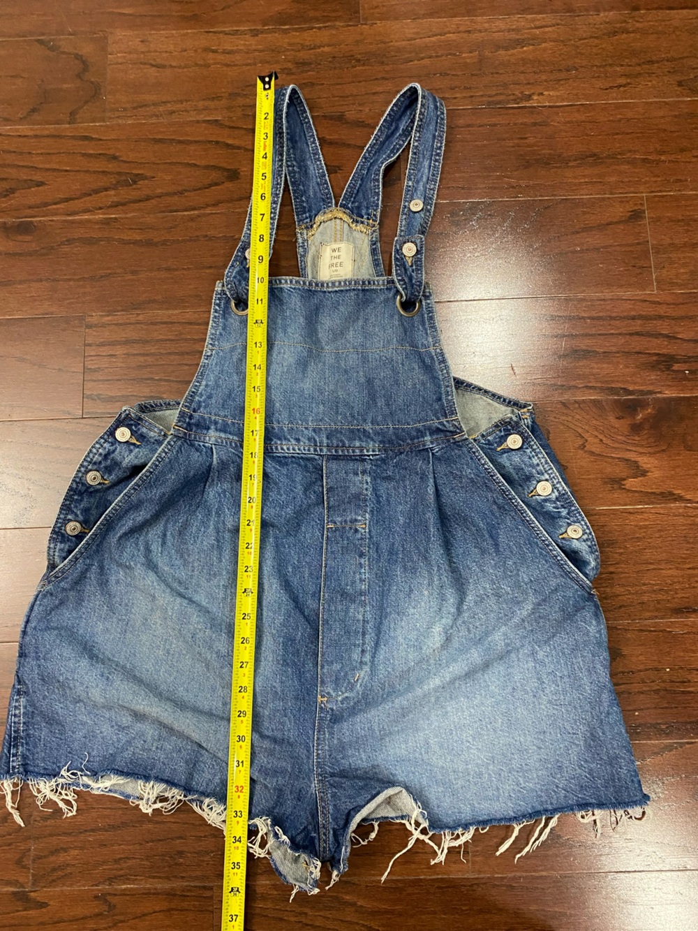 We The Free Rambler Shortalls Denim Jean Oversized Short Overalls Free People L - Picture 5 of 9